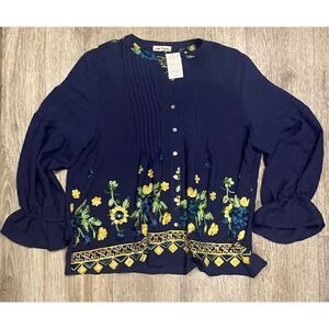 Hope Springs Navy Embroidered Top 2XL New
